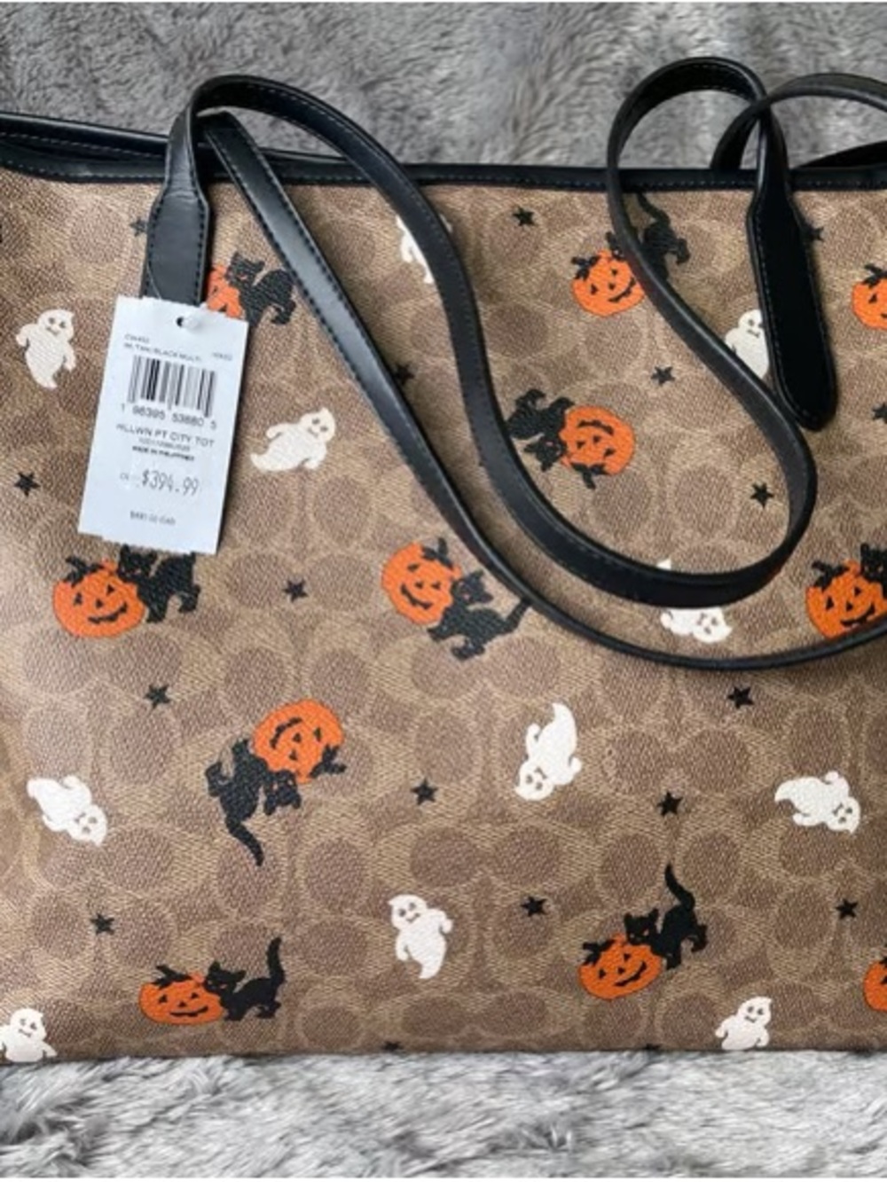 Coach Brown Halloween Print Tote with Black Handles - Picture 2 of 4